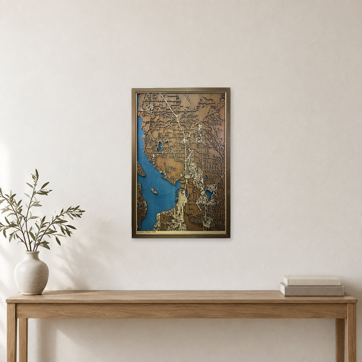 Smokey Point, Washington Wood Map — Multilayer — room mockup