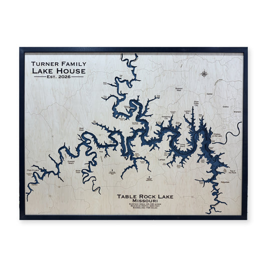 Table Rock Lake, Missouri Wood Map — Multilayer — plain-background photo