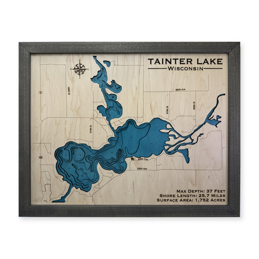 Tainter Lake, Wisconsin Wood Map — Multilayer — plain-background photo