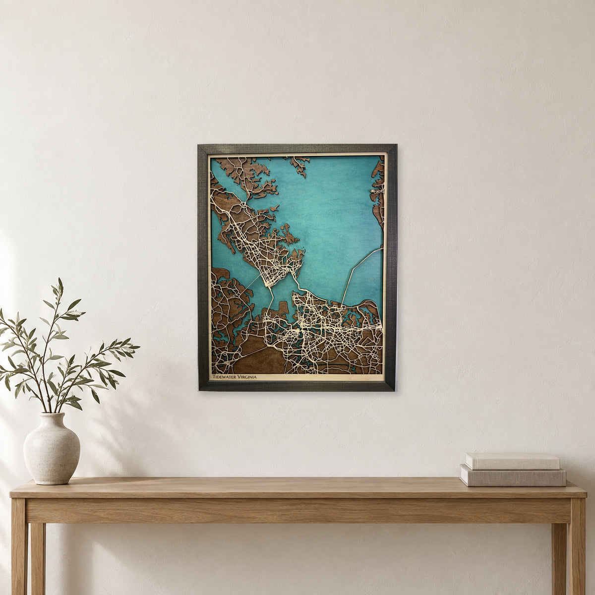 Tidewater, Virginia Wood Map — Multilayer — room mockup