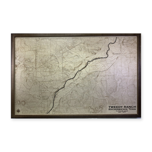 Tweedy Ranch, Texas Wood Map — Engraved — plain-background photo