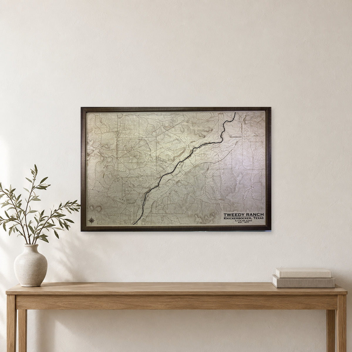 Tweedy Ranch, Texas Wood Map — Engraved — room mockup