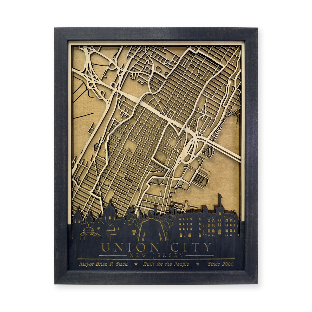 Union City, New Jersey Wood Map — Multilayer — plain-background photo