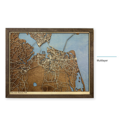 Virginia Beach, Virginia Wood Map — Multilayer — style-labeled photo