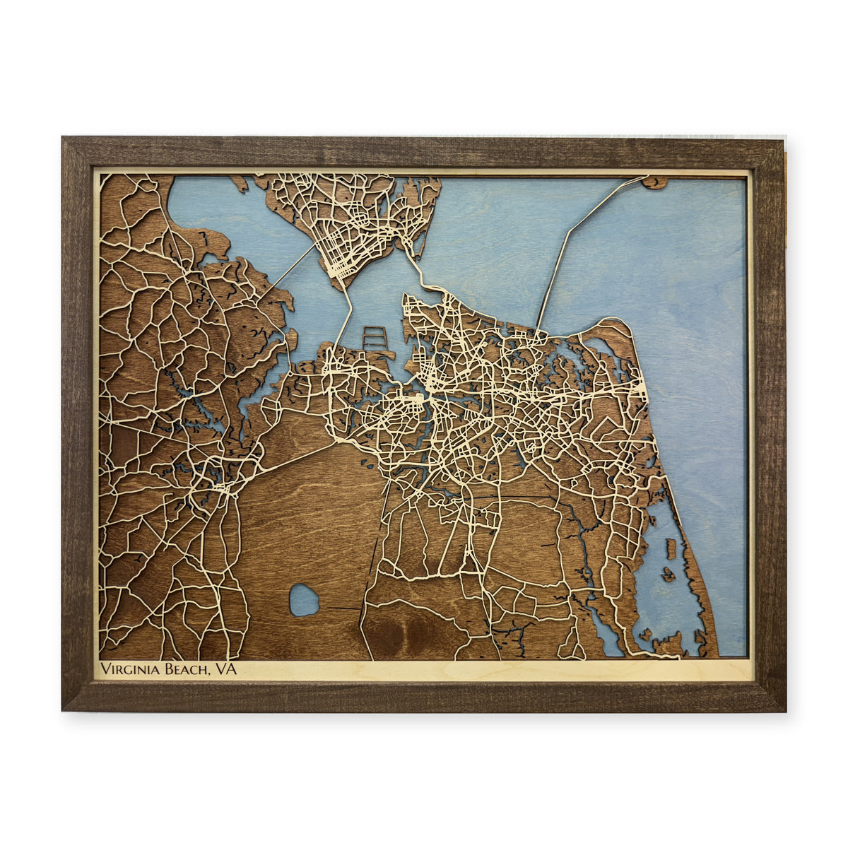 Virginia Beach, Virginia Wood Map — Multilayer — plain-background photo