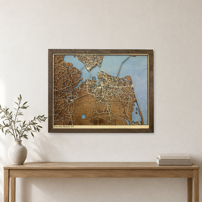 Virginia Beach, Virginia Wood Map — Multilayer — room mockup