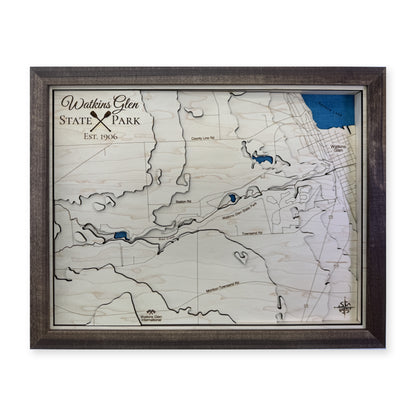 Watkins Glen State Park, New York Wood Map — Multilayer — plain-background photo