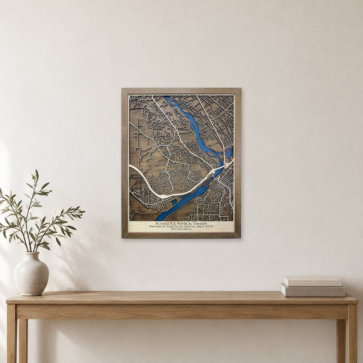 West Linn, Oregon Wood Map — Multilayer — room mockup