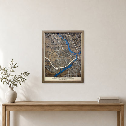 West Linn, Oregon Wood Map — Multilayer — room mockup