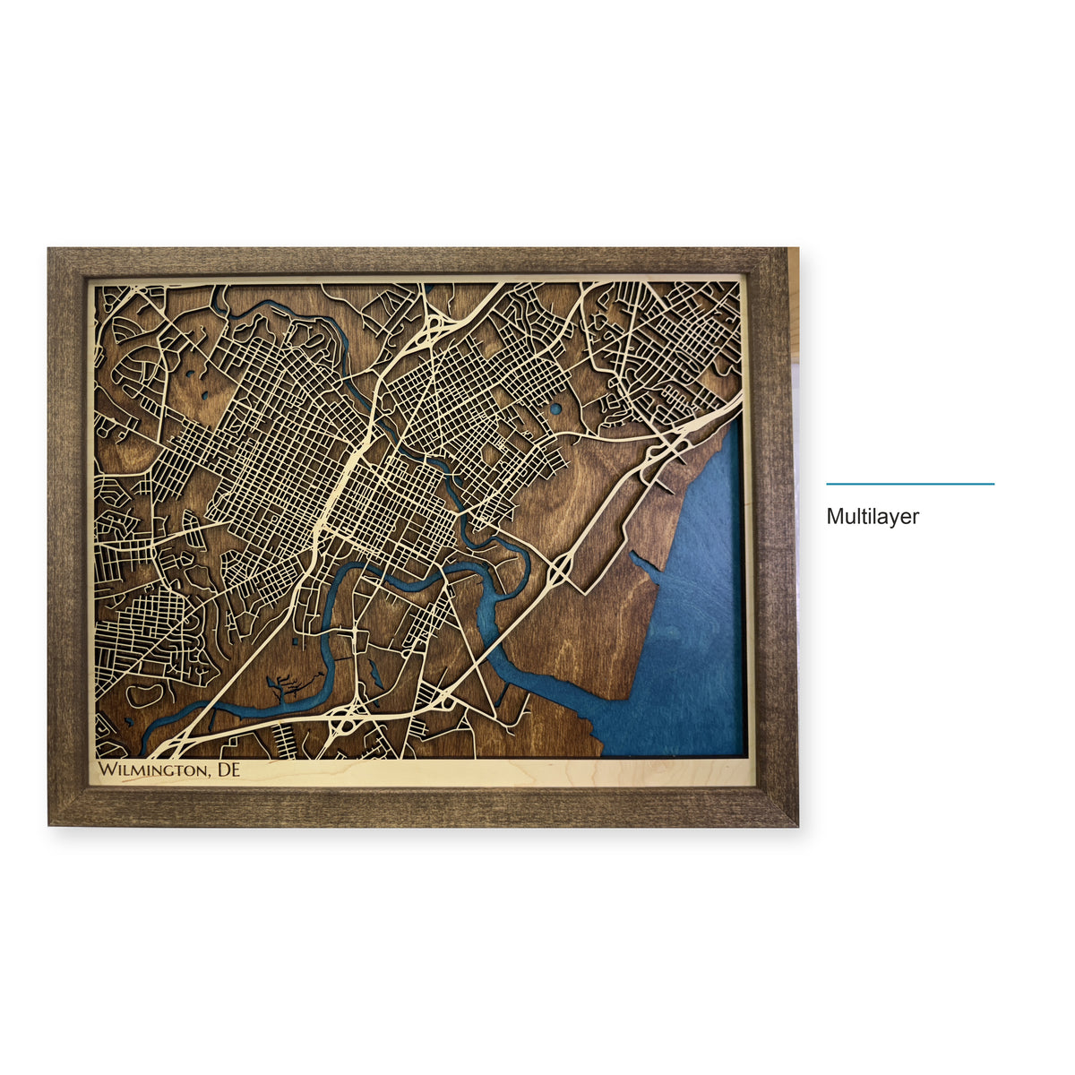 Wilmington, Delaware Wood Map — Multilayer — style-labeled photo