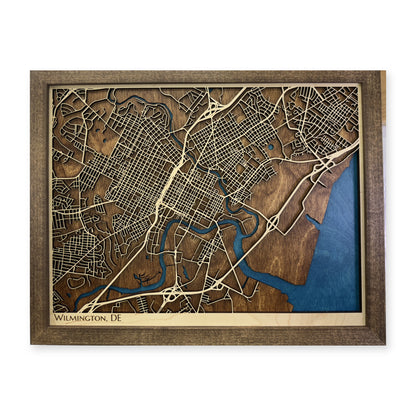 Wilmington, Delaware Wood Map — Multilayer — plain-background photo