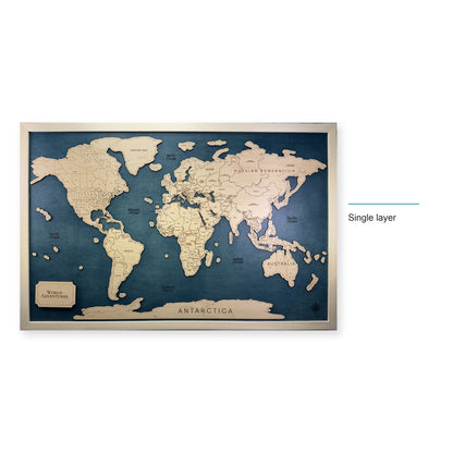 Wooden World Travel Map with Pins — Single layer — style-labeled photo