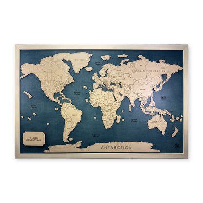 Wooden World Travel Map with Pins — Single layer — plain-background photo