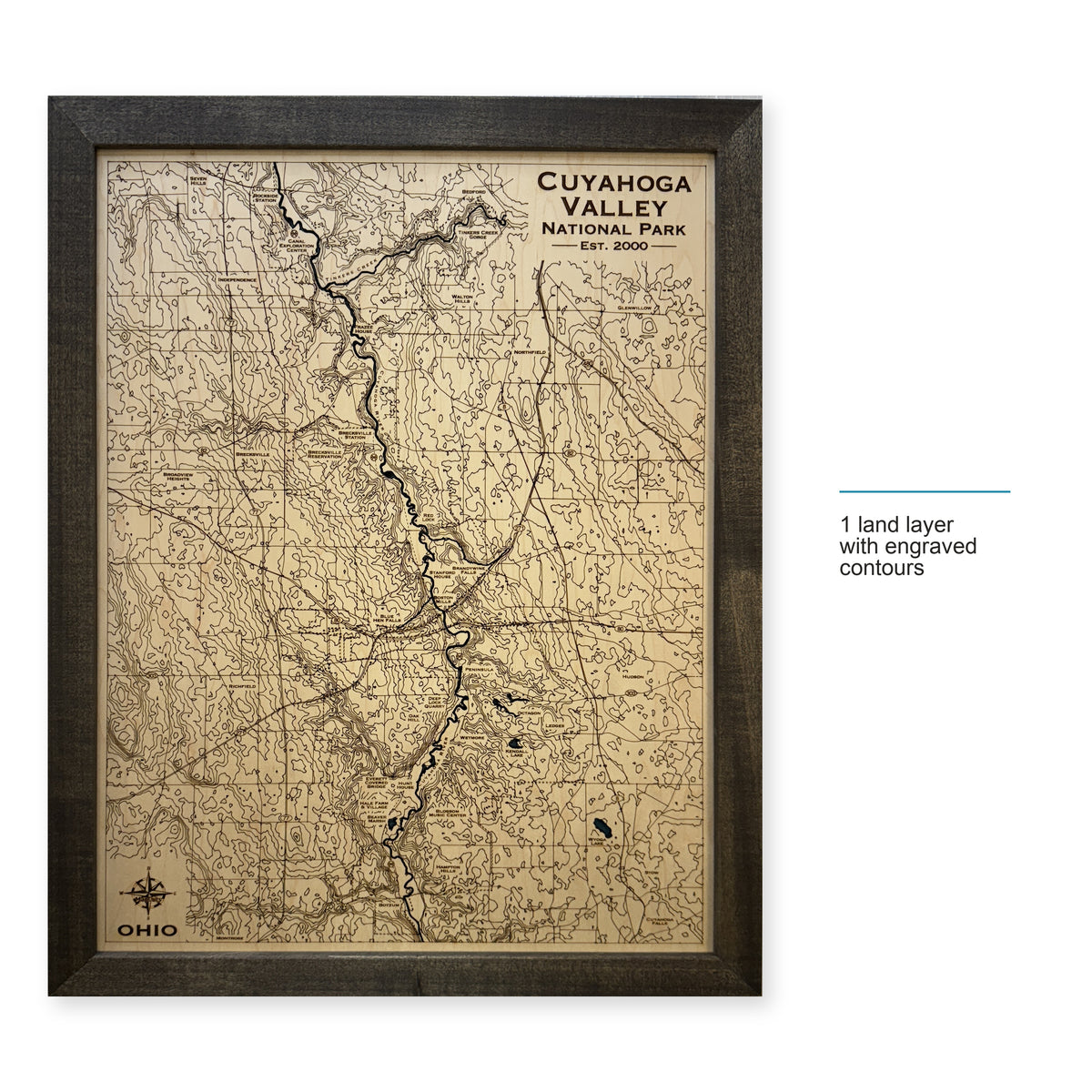Cuyahoga Valley National Park Engraved Contour Charcoal Wood Map — style-labeled photo [MC20261006 legacy f79fb20f2f8e]