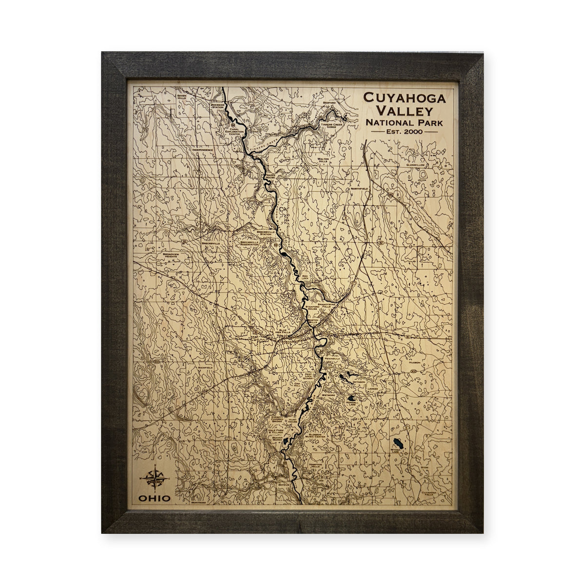 Cuyahoga Valley National Park Engraved Contour Charcoal Wood Map — 1 land layer with engraved contours main photo [MC20261006 legacy 93c54661a55e]