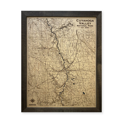 Cuyahoga Valley National Park Engraved Contour Charcoal Wood Map — 1 land layer with engraved contours main photo [MC20261006 legacy 93c54661a55e]