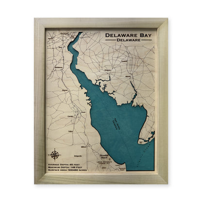 Delaware Bay Single Water Layer Natural Frame Wood Map — 1 water layer main photo [MC20261006 legacy 292c496a5640]