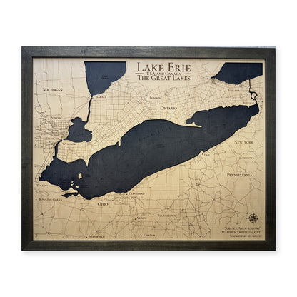 Lake Erie Engraved Contours Charcoal Frame Wood Map — 1 water layer
with engraved
contours main photo [MC20261006 legacy 8059452a6954]