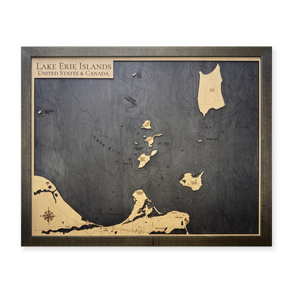 Lake Erie Islands Engraved Contours Charcoal Frame Wood Map — 1 water layer
with engraved
contours main photo [MC20261006 legacy e501e5a687b9]