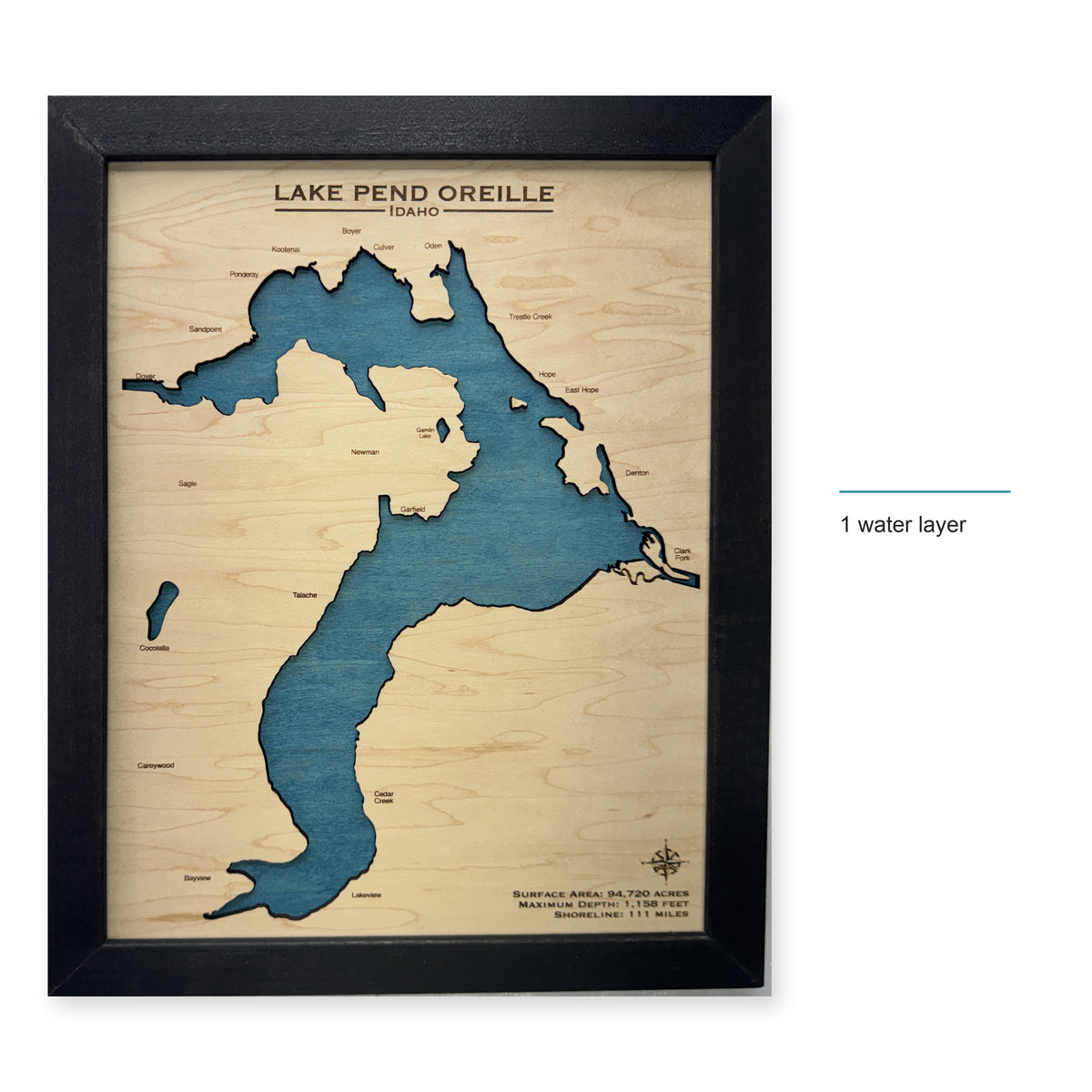 Lake Pend Oreille Idaho Single Water Charcoal Wood Map — style-labeled photo [MC20261006 legacy e202b97d5ae8]