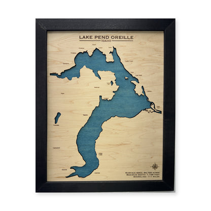 Lake Pend Oreille Idaho Single Water Charcoal Wood Map — 1 water layer main photo [MC20261006 legacy 0d3764f3e0e7]