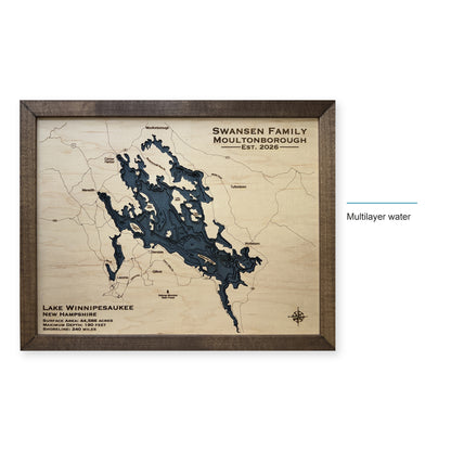Lake Winnipesaukee Swansen Multilayer Wood Map — style-labeled photo [MC20261006 legacy cecc596a7358]