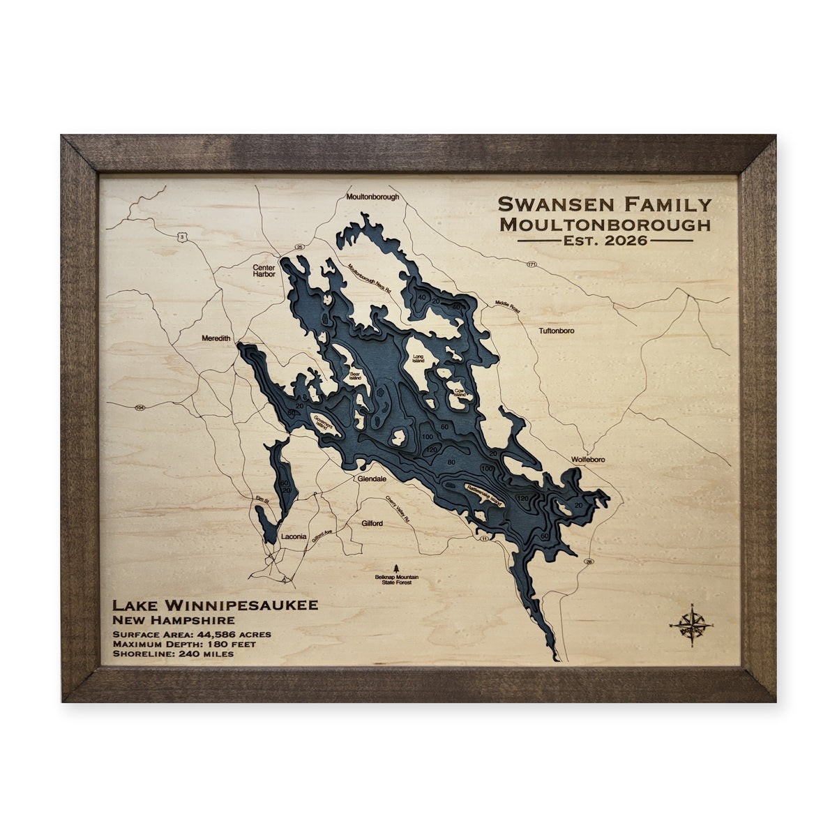 Lake Winnipesaukee Swansen Multilayer Wood Map — Multilayer water main photo [MC20261006 legacy dd8429ff44c4]