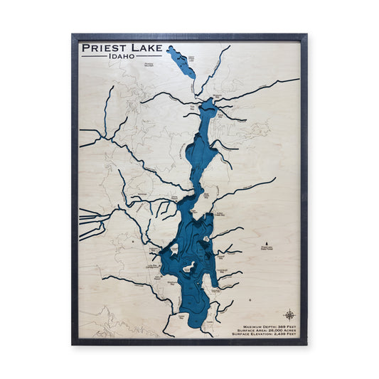 Priest Lake, Idaho Wood Map — Multilayer water map main photo [MC20261006 q0244 9a3a40051d5e]