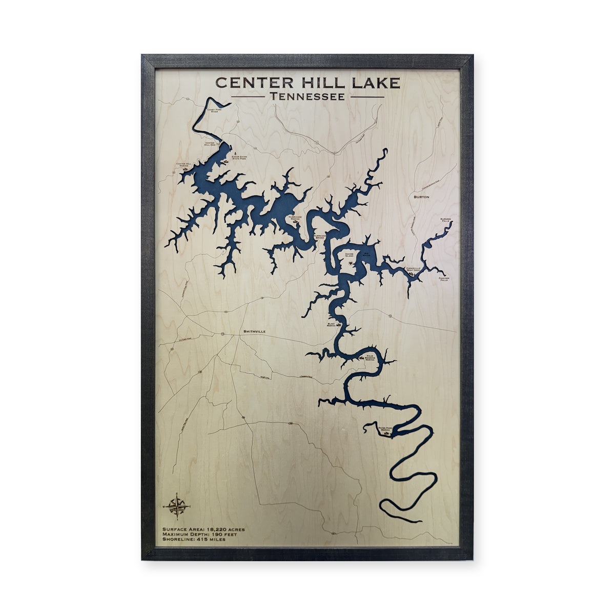 Center Hill Lake, Tennessee Wood Map — 1 water layer main photo [MC20261006 q0251 36d4560d82e9]