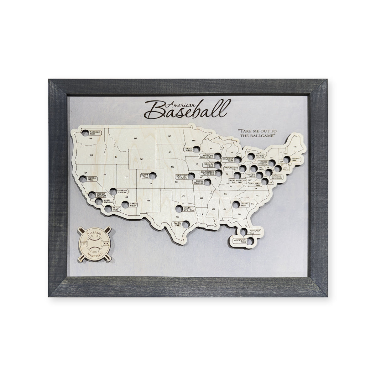 Professional Baseball Stadium Travel Map Charcoal — Raised-land travel map main photo [MC20261006 q0267 a6c03a14e27c]