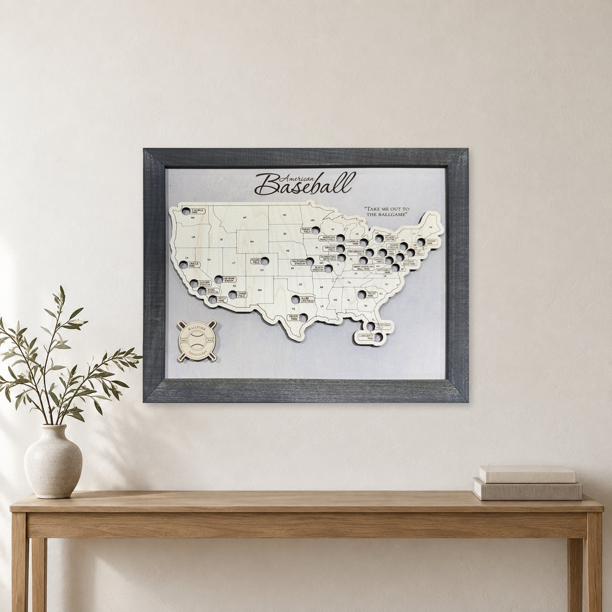 Professional Baseball Stadium Travel Map Charcoal — room mockup [MC20261006 q0267 0e39258d087c]