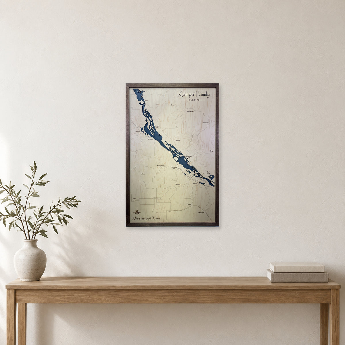 Mississippi River, Minnesota Wood Map — room mockup [MC20261006 q0319 777a83d88f94]
