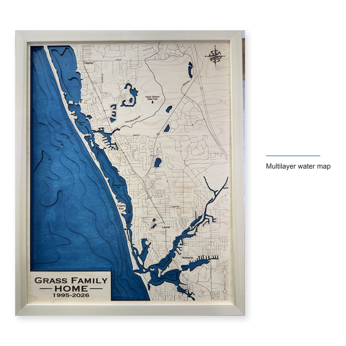 Casey Key, Osprey and Nokomis, Florida Wood Map — style-labeled photo [MC20261006 q0327 bd7cf98aacc4]