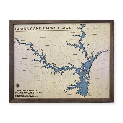 Lake Hartwell Wood Map — 1 water layer with engraved contours main photo [MC20261006 q0337 e3732987b518]