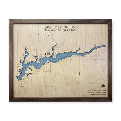 Lake Roaming Rock, Roaming Shores, OH, Wood Map — 1 water layer with engraved contours main photo [MC20261006 q0378 c8971df0810c]