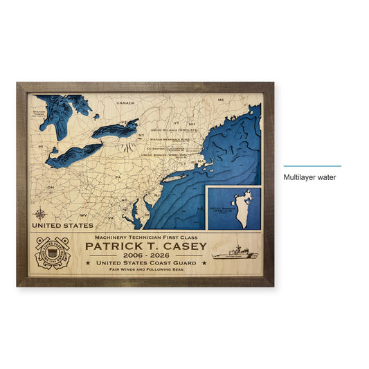Northeastern United States and Bahrain Coast Guard Wood Map — style-labeled photo [MC20261006 q0384 359d7dd87e62]