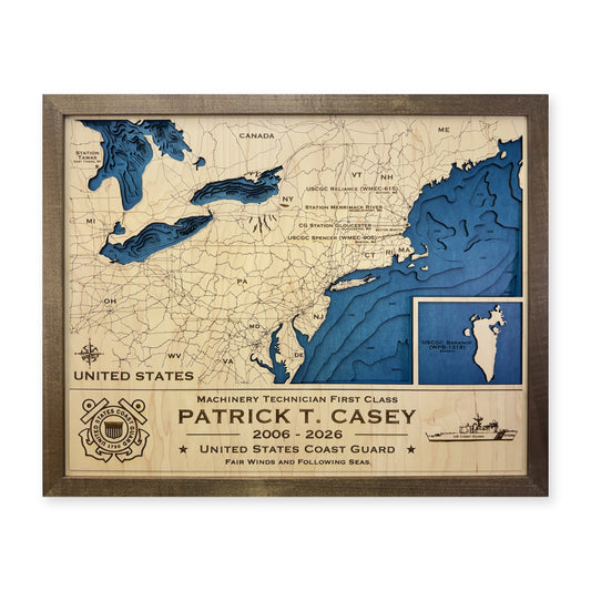 Northeastern United States and Bahrain Coast Guard Wood Map — Multilayer water main photo [MC20261006 q0384 a123c598a713]