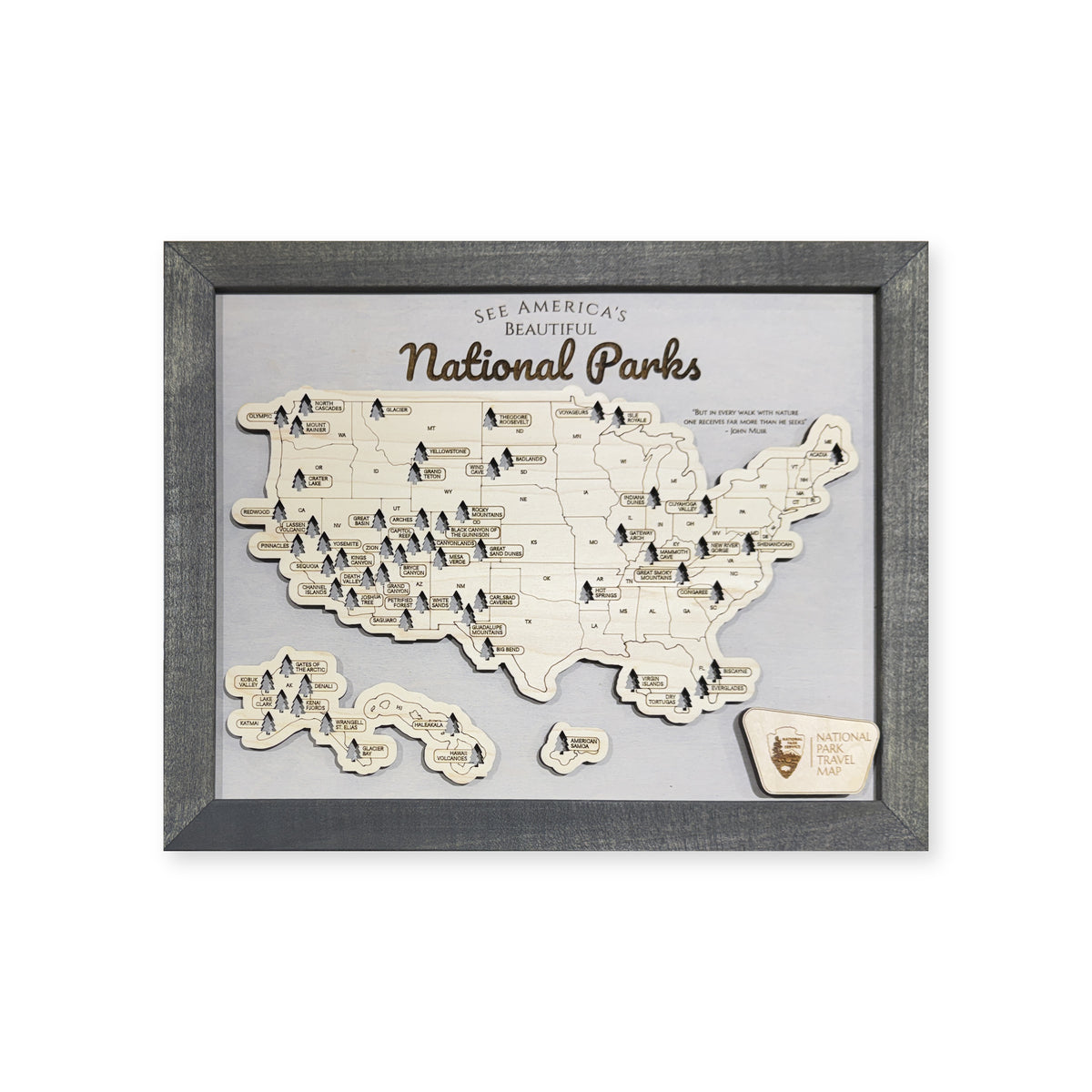 National Park Travel Map Charcoal No Timeline — Raised-land travel map main photo [MC20261006 q0389 b1f10184339f]