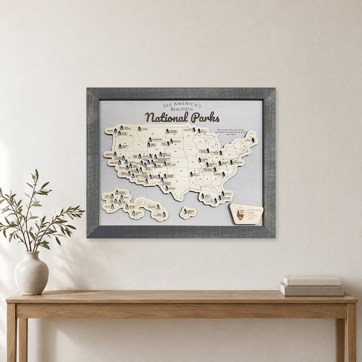 National Park Travel Map Charcoal No Timeline — room mockup [MC20261006 q0389 3d3a3ab47d44]