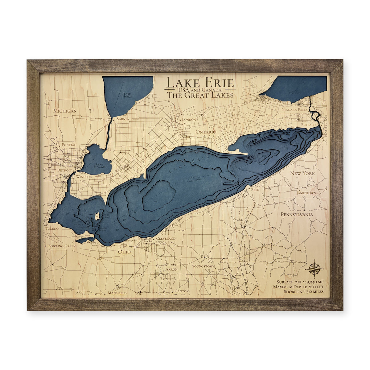 Lake Erie Great Lakes Walnut Multilayer Wood Map — Multilayer main photo [MC20261006 q0444 24eae3979e79]