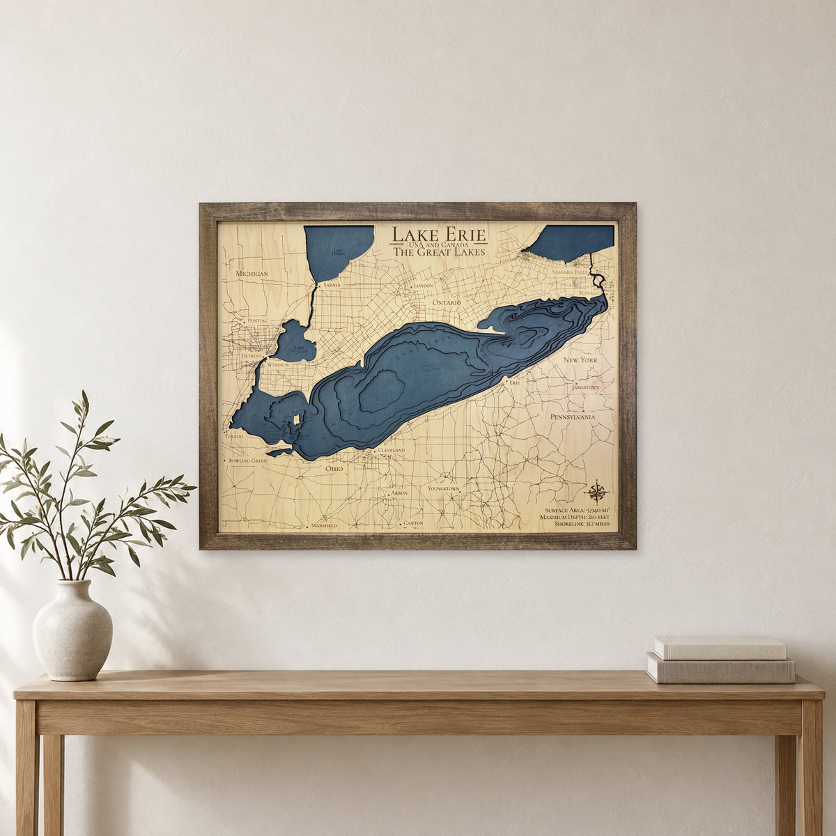 Lake Erie Great Lakes Walnut Multilayer Wood Map — room mockup [MC20261006 q0444 f2ee02967d83]