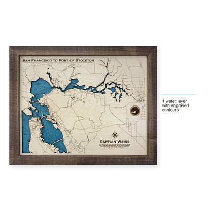 San Francisco to Port of Stockton California Wood Map — style-labeled photo [MC20261006 q0463 ca4947c87024]
