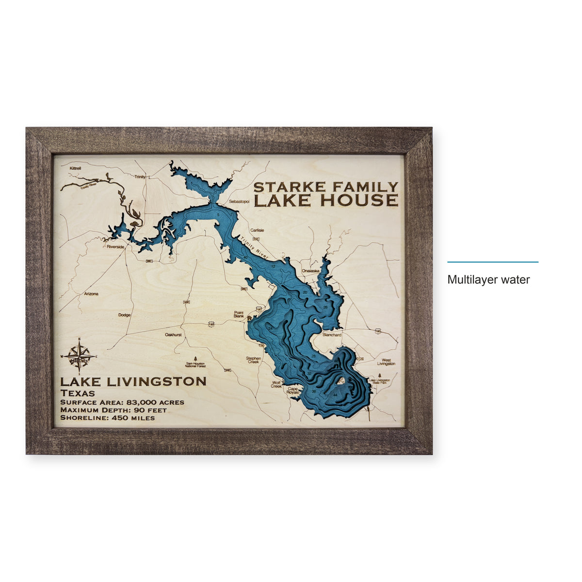 Lake Livingston, Texas Wood Map — style-labeled photo [MC20261006 q0485 85cb0e2921af]