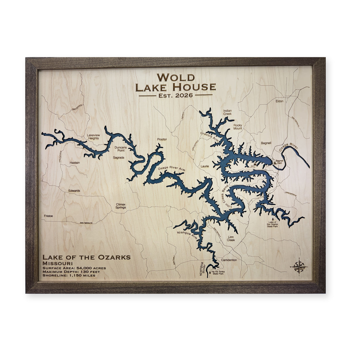 Lake of the Ozarks Wood Map — Single water layer main photo [MC20261006 q0488 c5cf65a0db40]