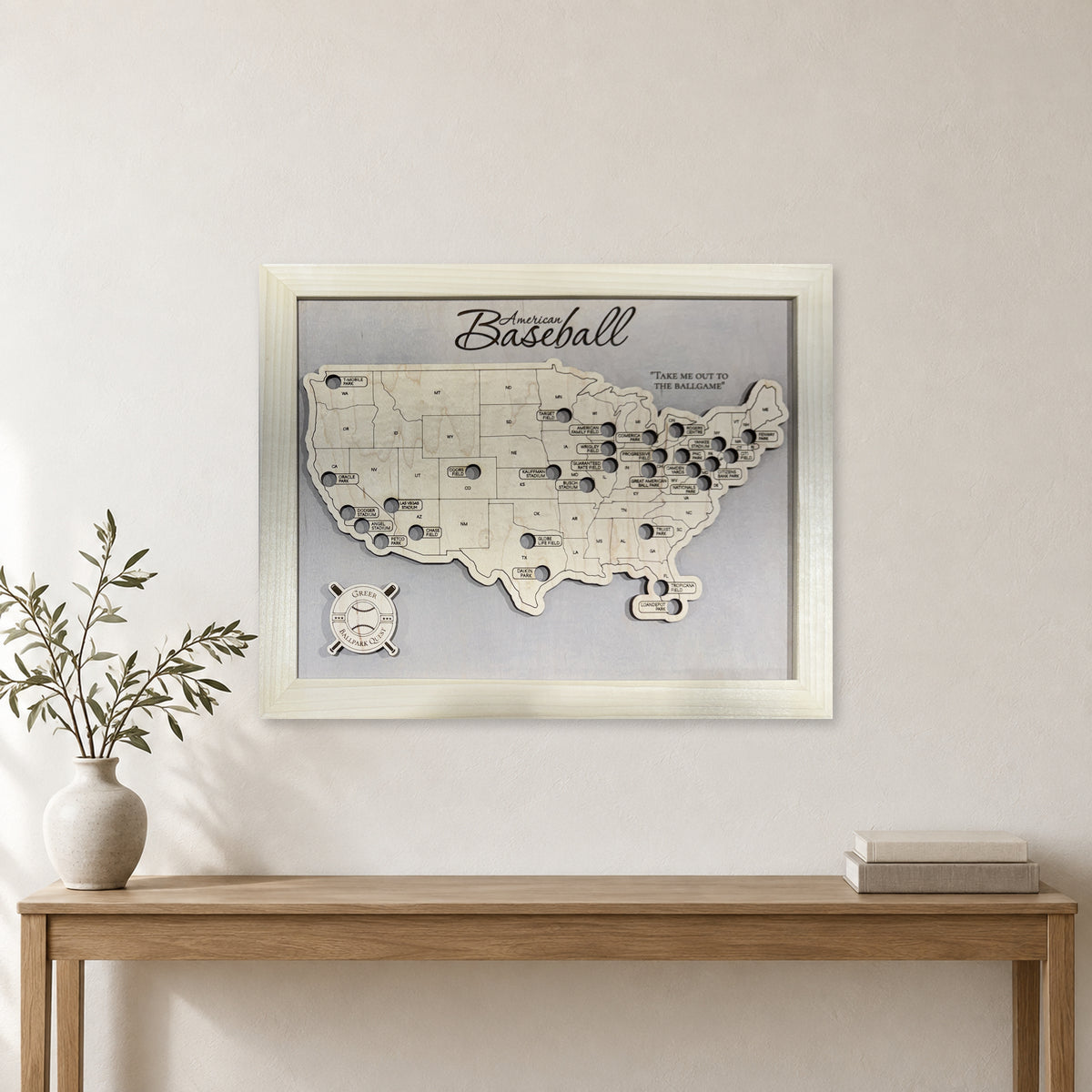 Professional Baseball Stadium Travel Map Ivory — room mockup [MC20261006 q0519 940c8543a405]
