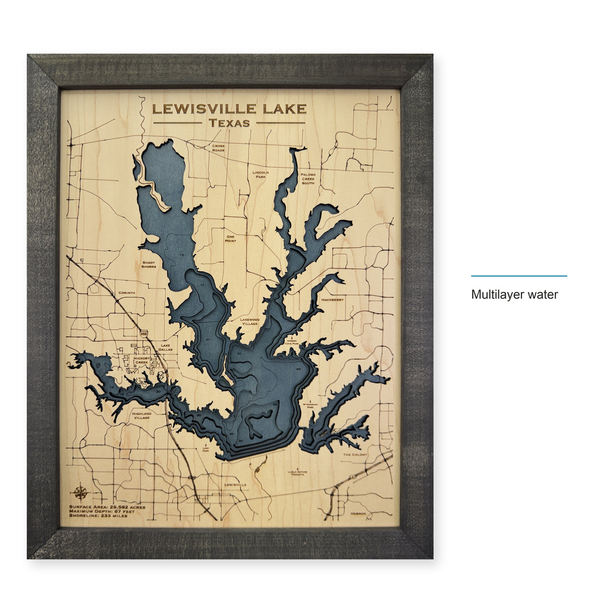 Lewisville Lake Texas Wood Map — style-labeled photo [MC20261006 q0549 0ca4b9374071]