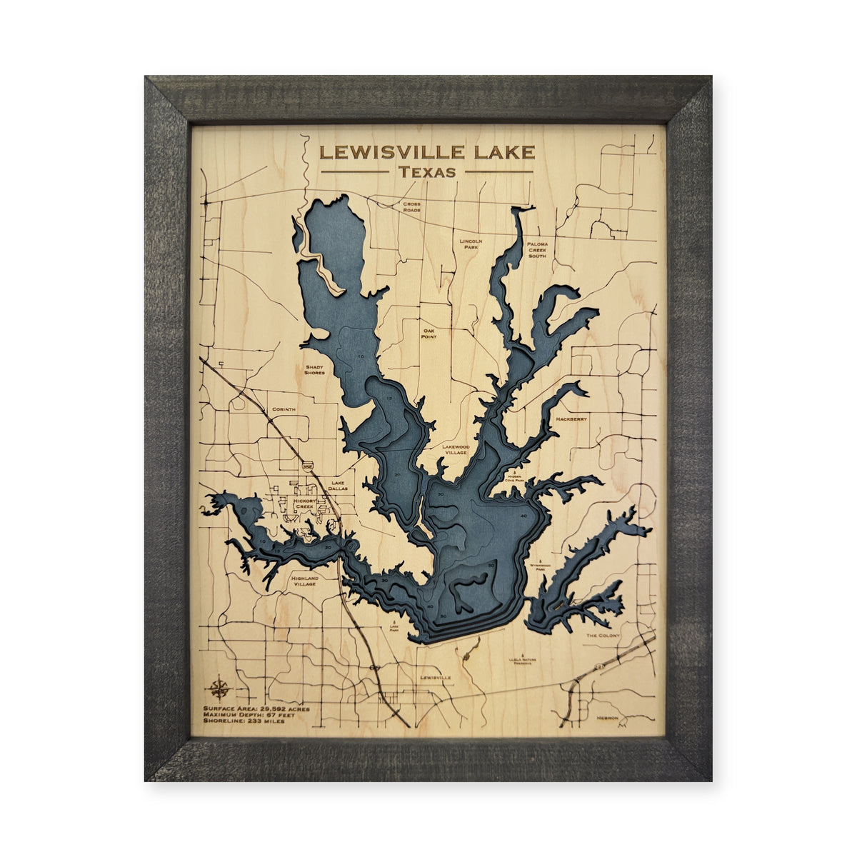 Lewisville Lake Texas Wood Map — Multilayer water main photo [MC20261006 q0549 6e22f936b5b7]