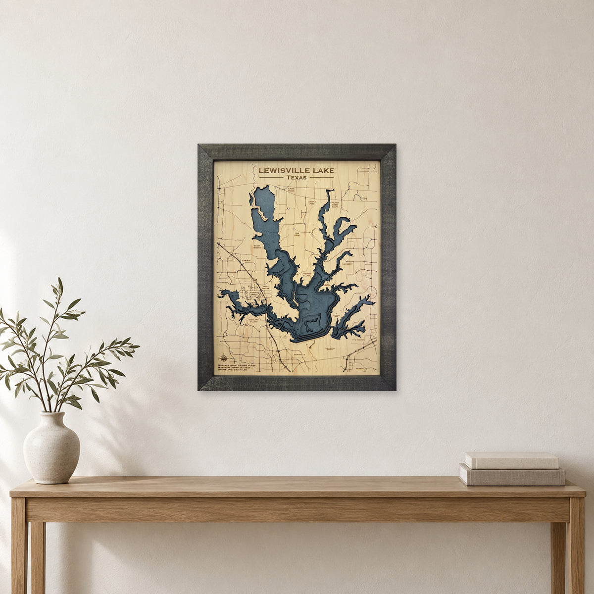 Lewisville Lake Texas Wood Map — room mockup [MC20261006 q0549 588873da4bba]