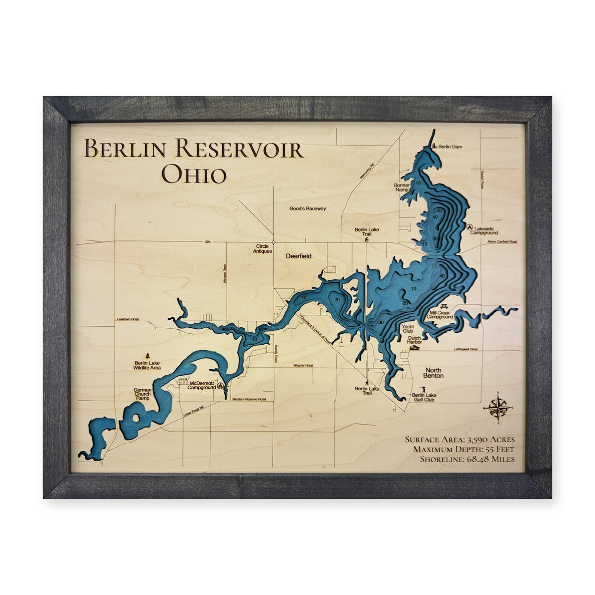 Berlin Lake Ohio Wood Map — Multilayer water main photo [MC20261006 q0557 6b76da22b07e]