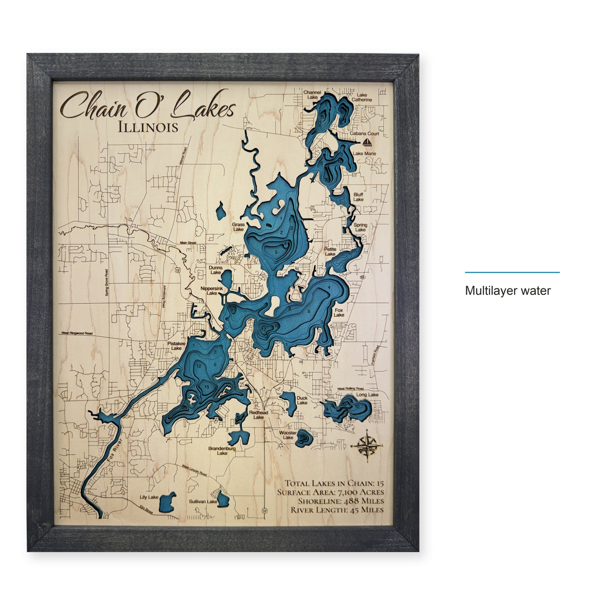Chain O Lakes Illinois Wood Map — style-labeled photo [MC20261006 q0559 b4adc18fb3fd]